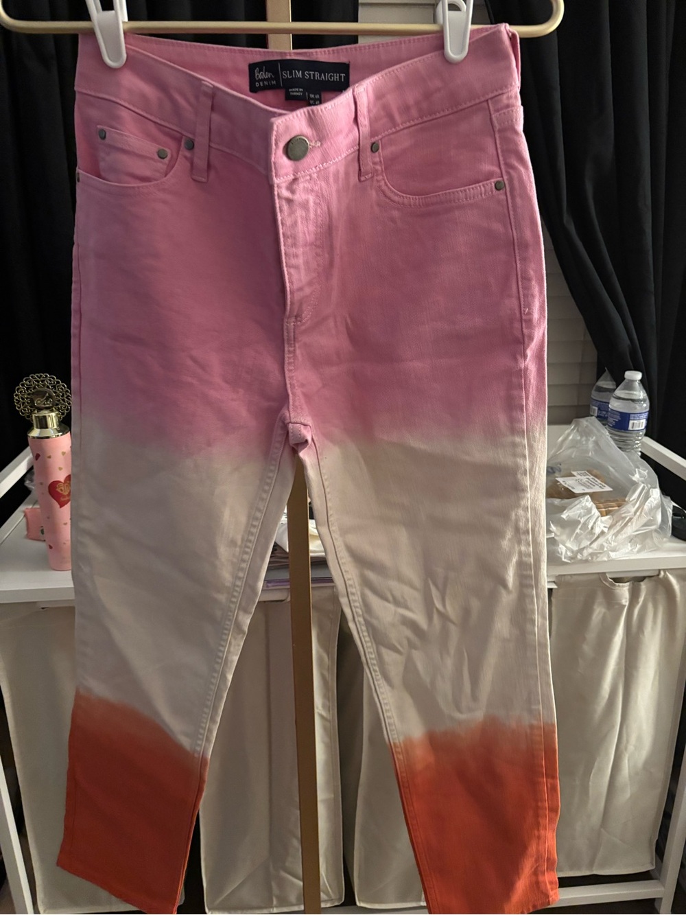 Boden Slim Straight Dip-Dye Pink White Orange Jeans size 4R